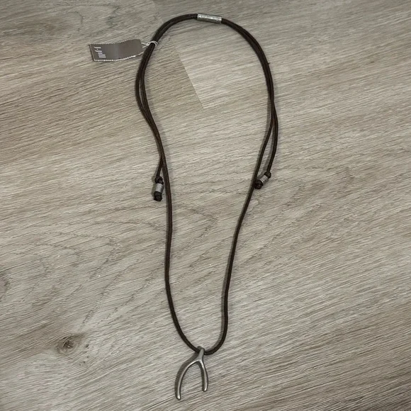 J. Jill Adjustable Brown Cord Necklace Silver Wishbone Pendant NWT - Picture 1 of 3